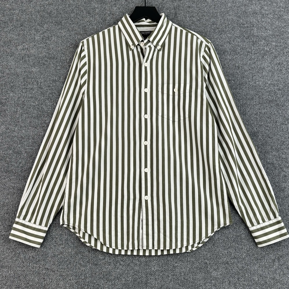Todd Snyder Button Down Shirt Mens M Green White Stripe Casual Long Sleeve